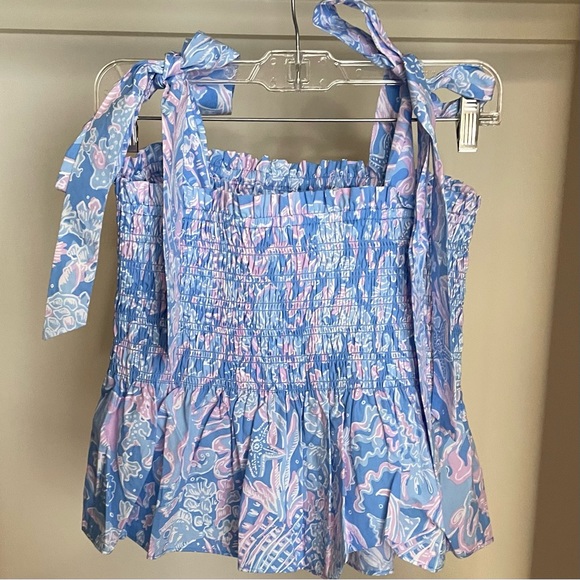 FINAL PRICE NWT Lilly Pulitzer Rivera Top Sz Medium Smocked Sea What I Sea Blue - Picture 4 of 9